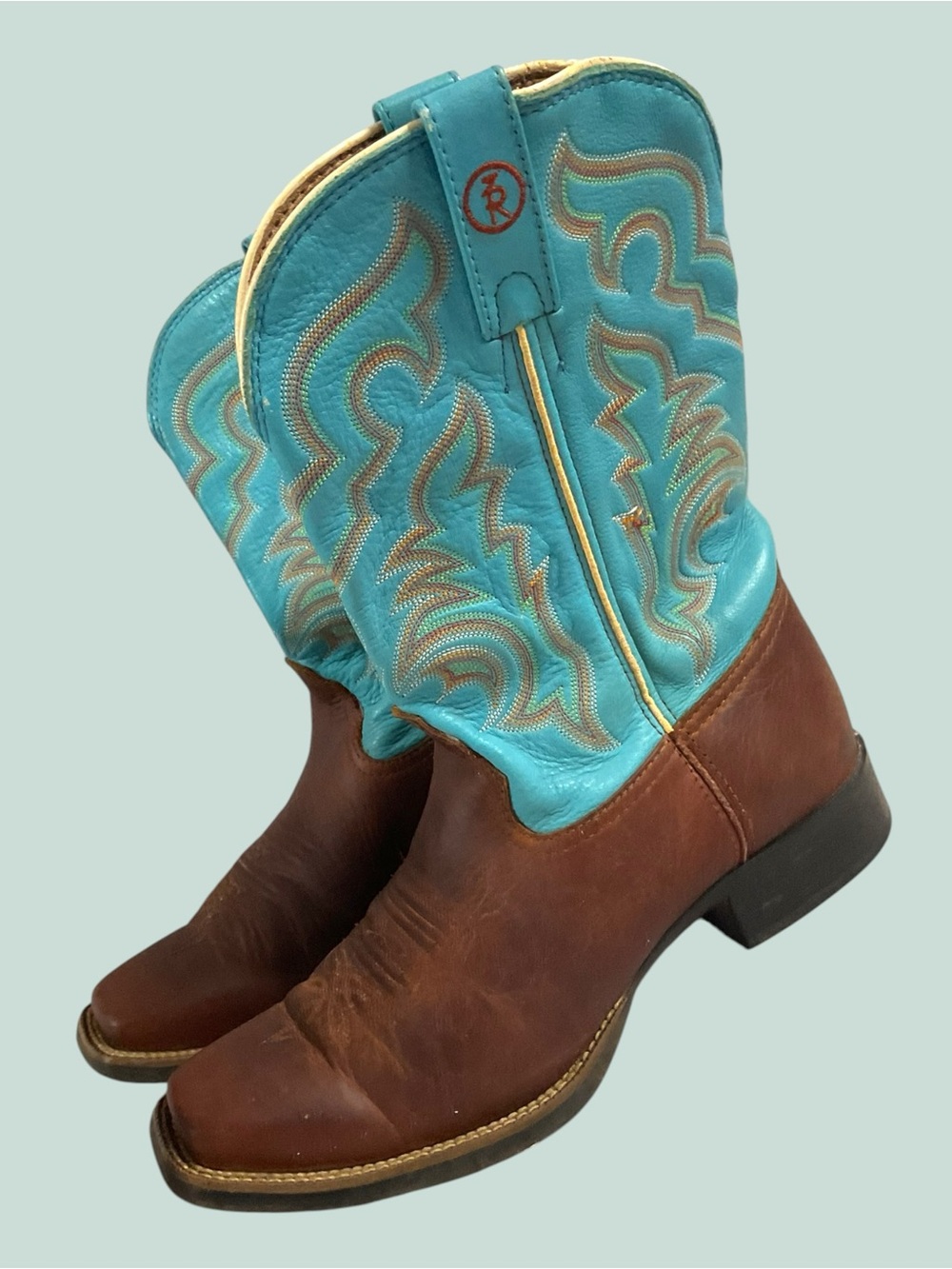Tony Lama Rojo Bridle 3R Stockman Turquoise/Brown Leather Cowboy Boots Size 10B